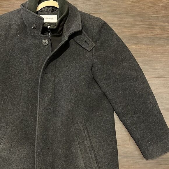 CALVIN KLEIN Men’s Classic Fit Gray Wool Blend Overcoat, 38R - Picture 12 of 13